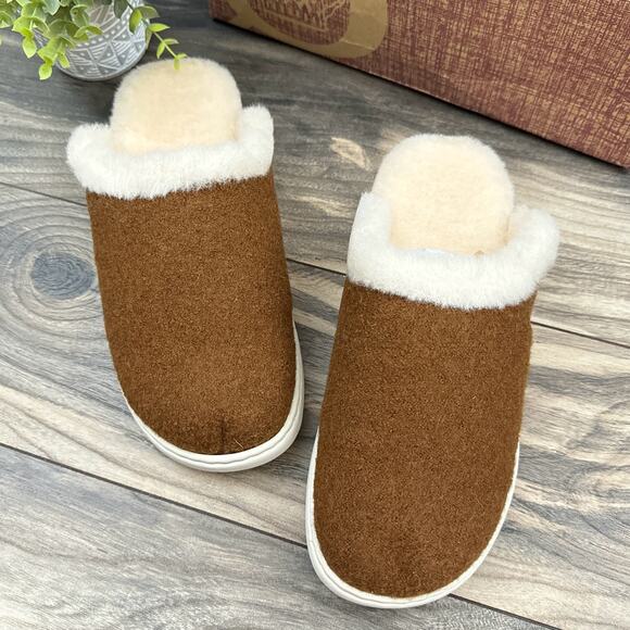 NIB Born Zoe Wool Shearling 9M Slip On Clogs Slides Cognac - Picture 3 of 11